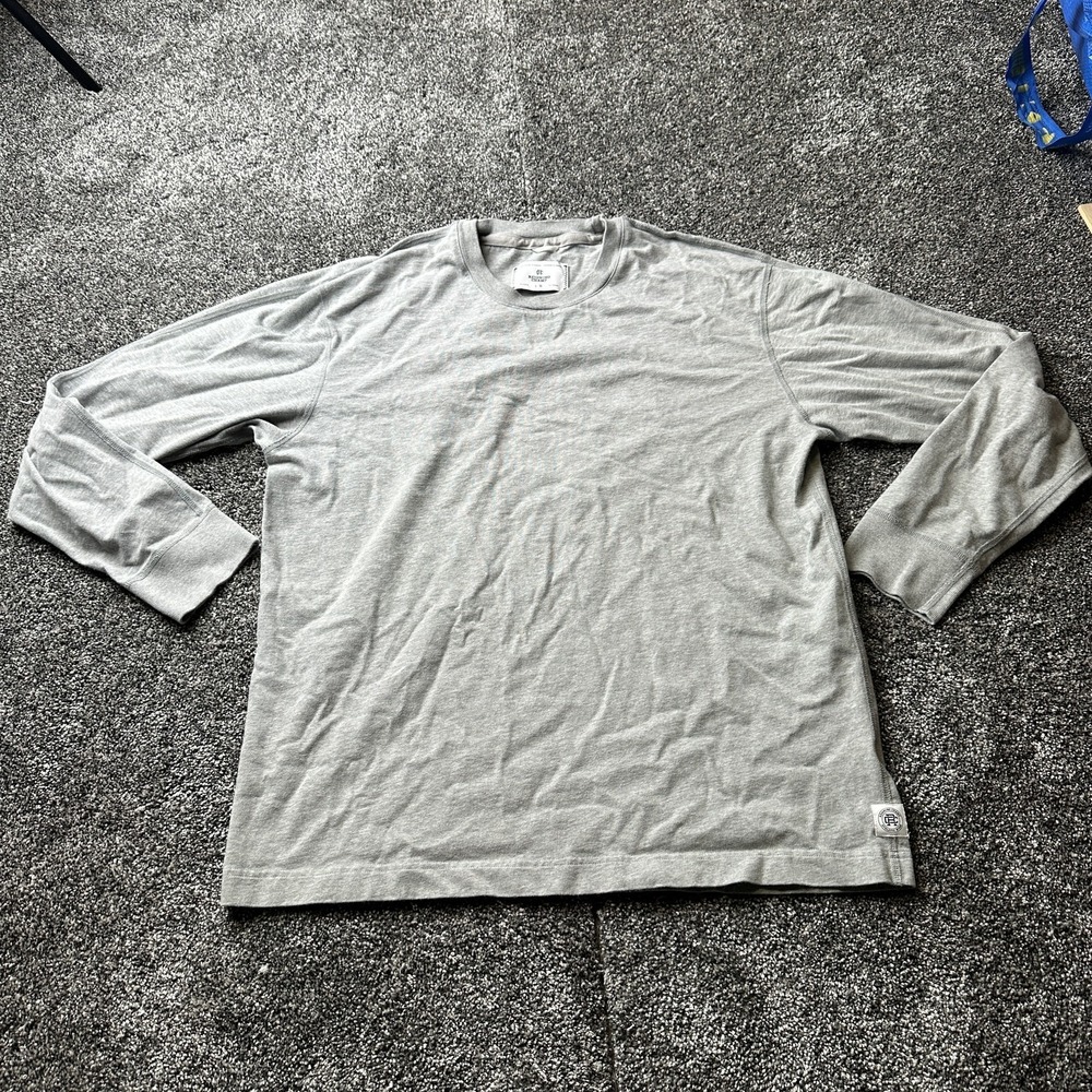Reigning Champ Shirt Mens L Gray Crew Neck Long Sleeve 100% Cotton Athletic